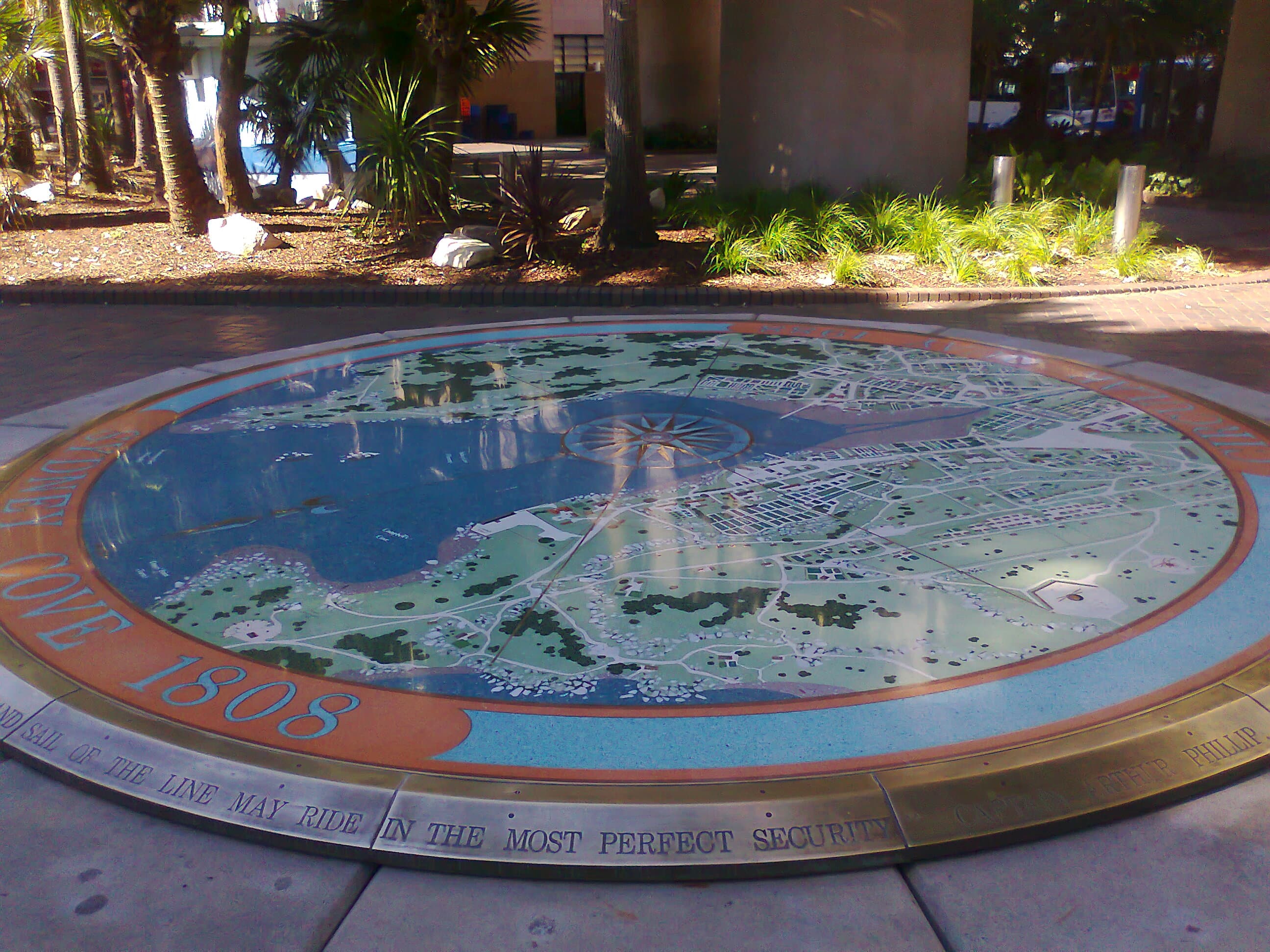 Sydney Cove 1808 terrazzo map after restoration, with deep blue water, clear detail and a polished surface