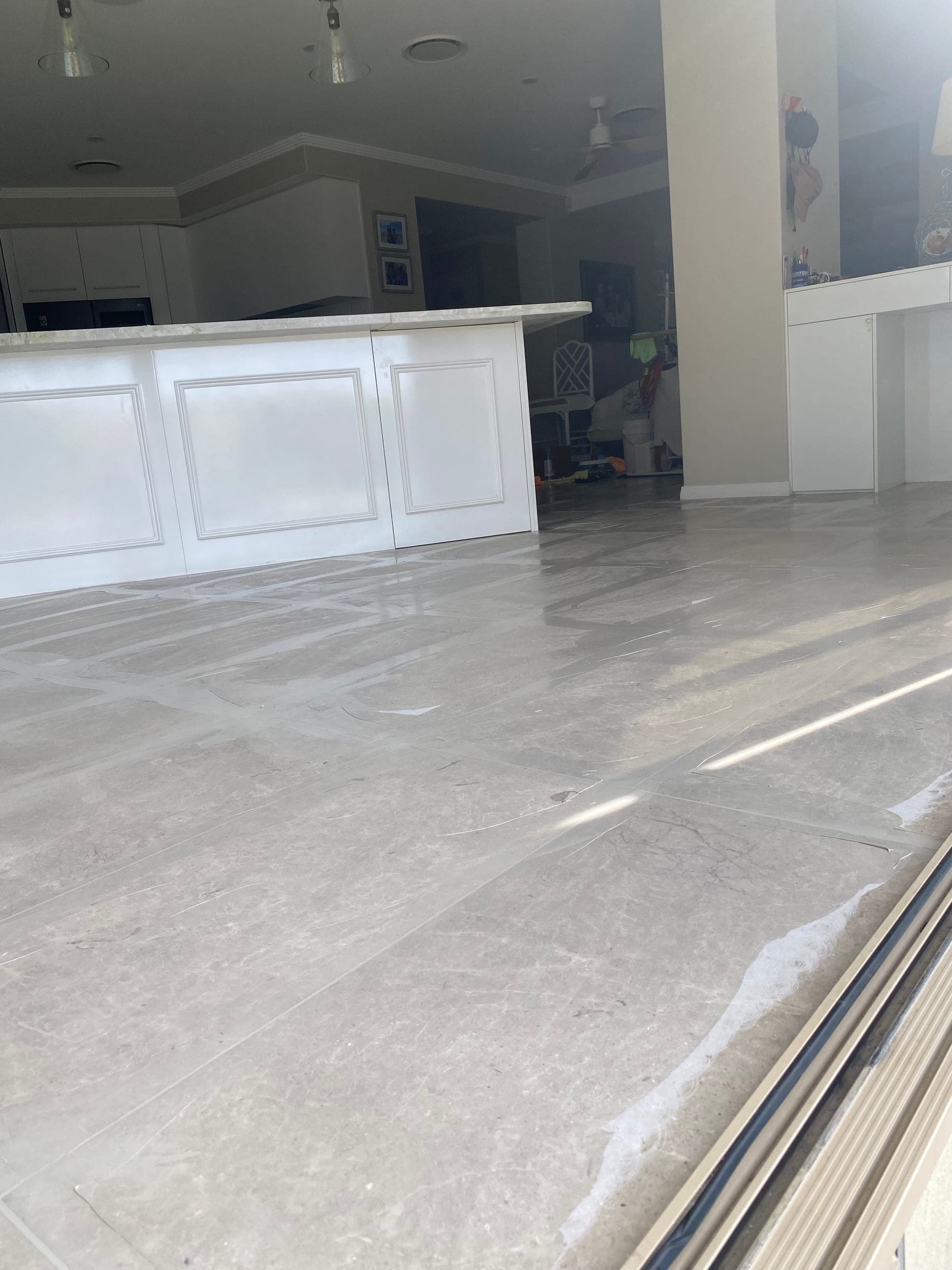 Filled and levelled marble floor in the dining area