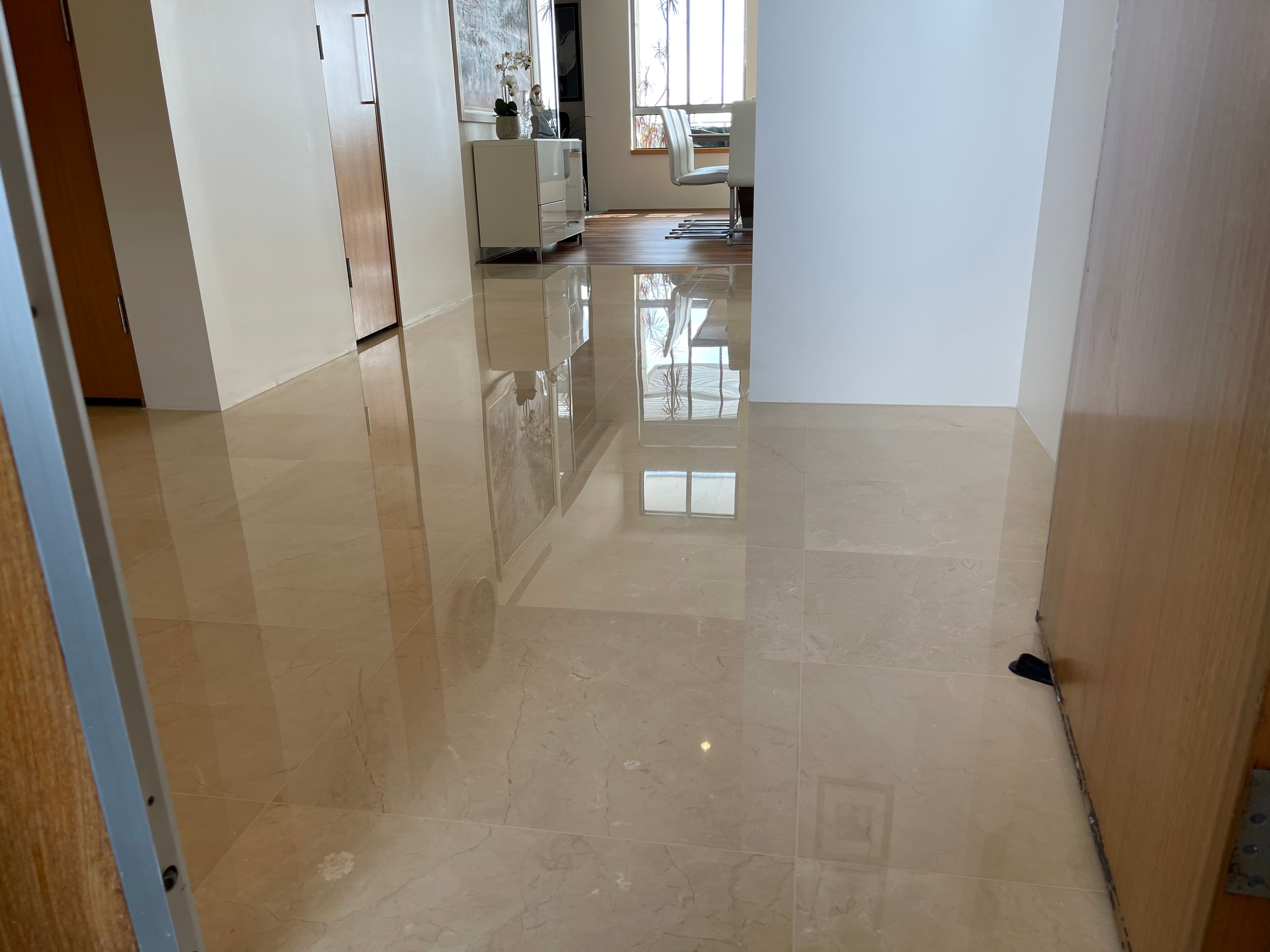 Polished marble surface reflecting light