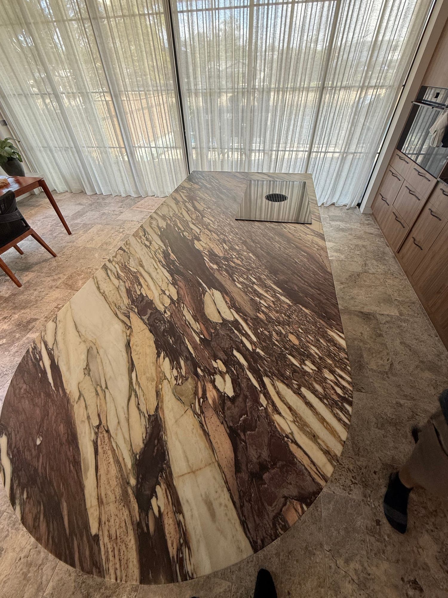 Calacatta Viola marble benchtop with completed honed finish