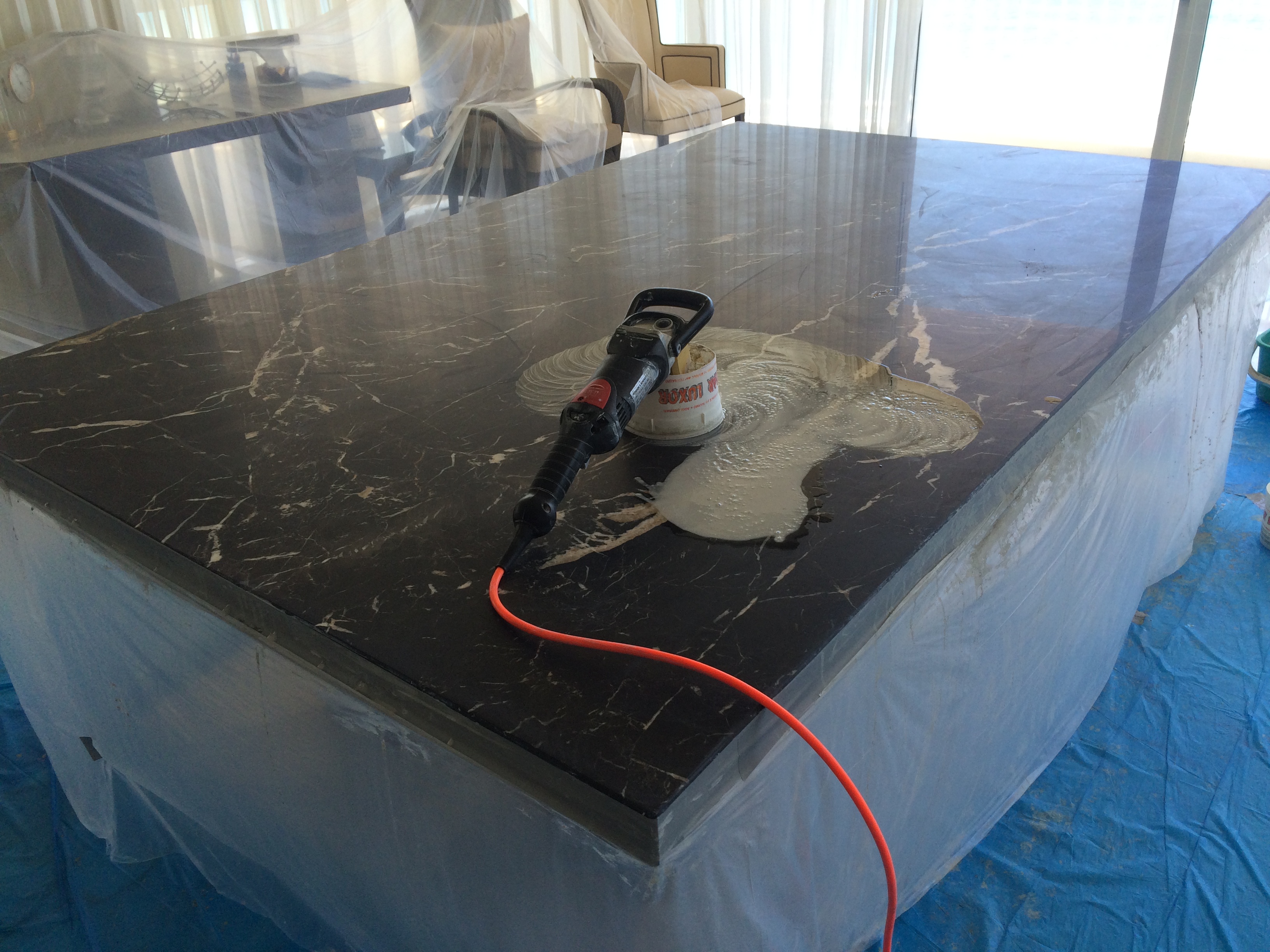 Before – Black Marquina table restoration