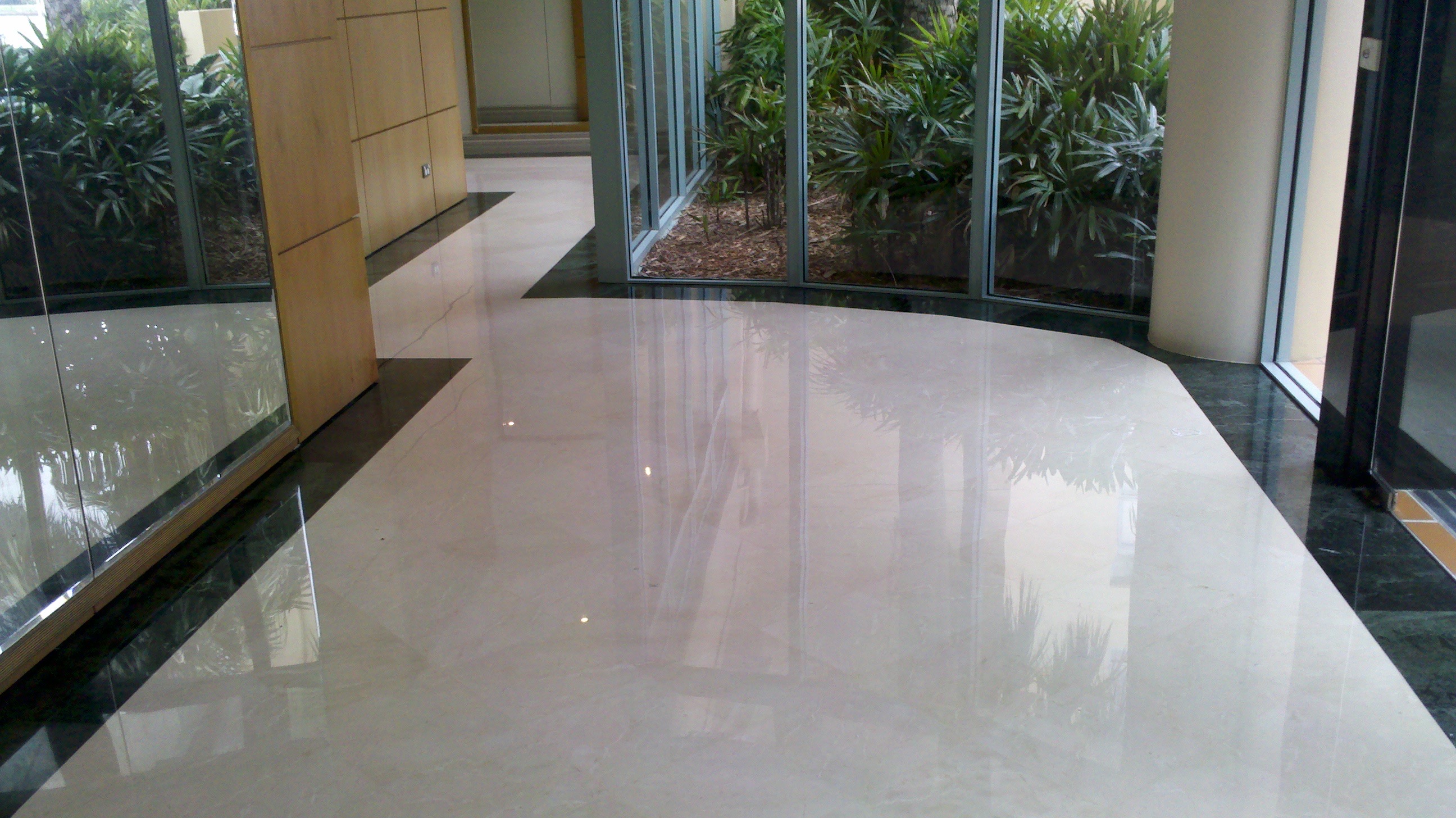Marble floor polishing in progress